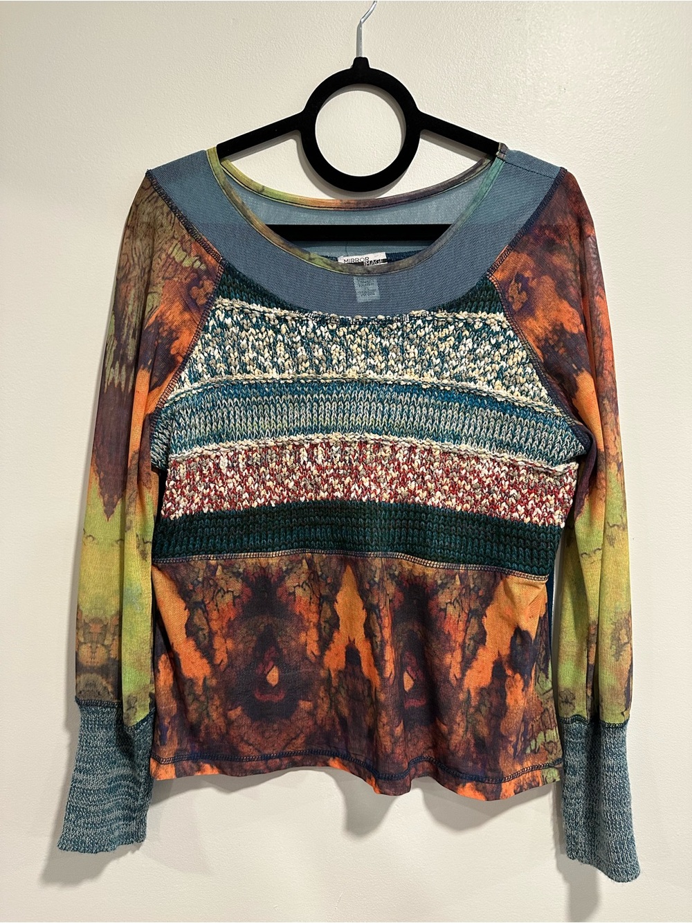 Mirror Image Multicolor Multi Material Knit Sheer XL Long Sleeve Tie Dye Boho